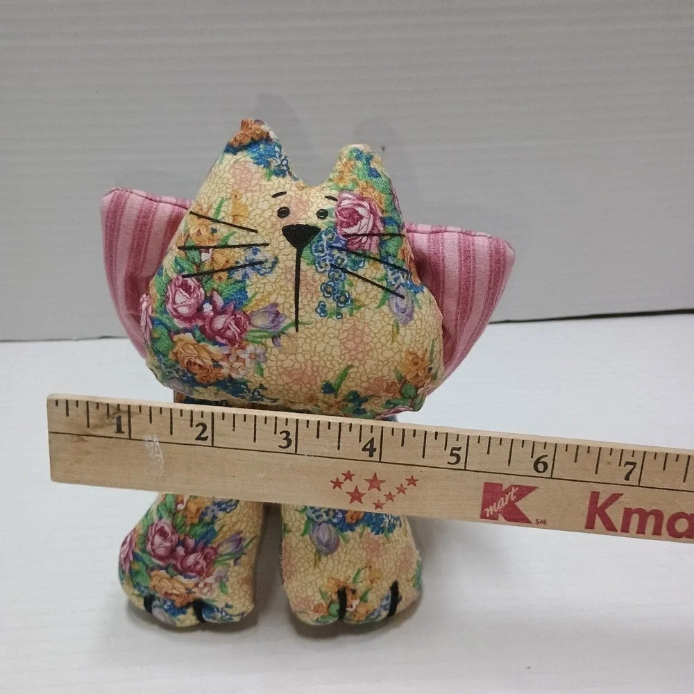 Handmade Fabric Plush Kitten Cat With Bow Shelf Sitter